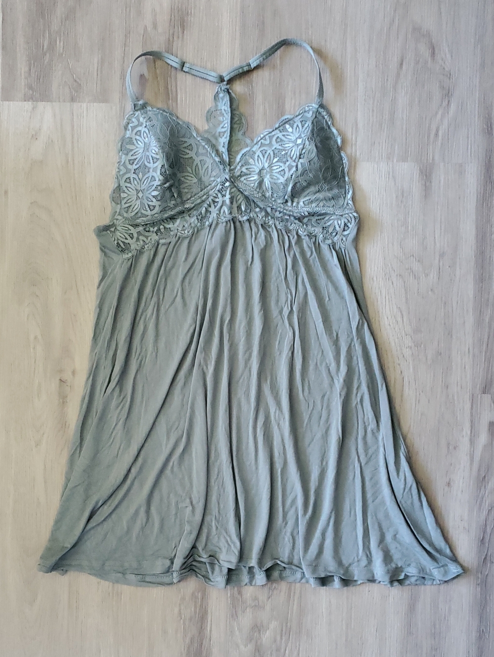 2/$30🍀 Size XL - Soft Chemise Sage Green With Lace Nightgown - Daisy Fuentes